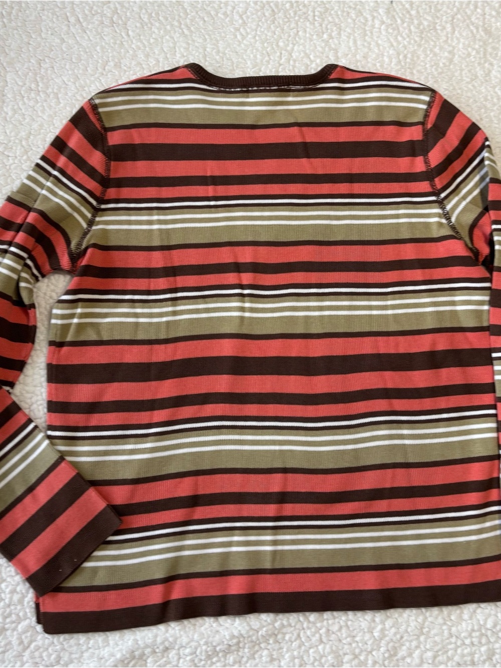 Vintage Lesley Fay Sport Horizontal Earthy Colors Striped Ribbed Knit Top Size M - Picture 6 of 8